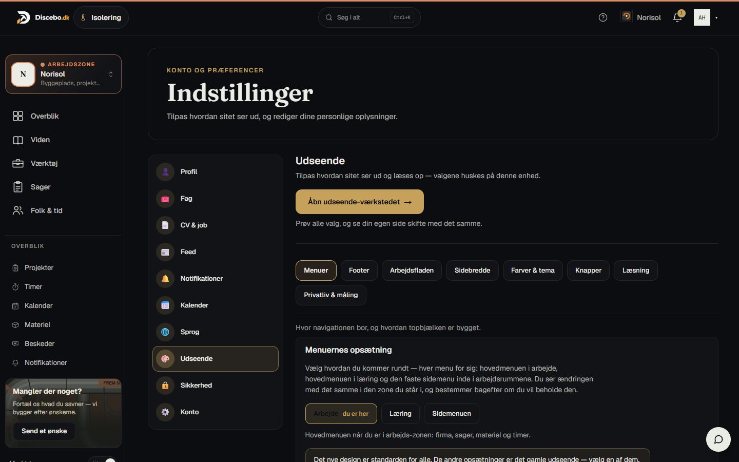 Settings — Appearance, with live cards